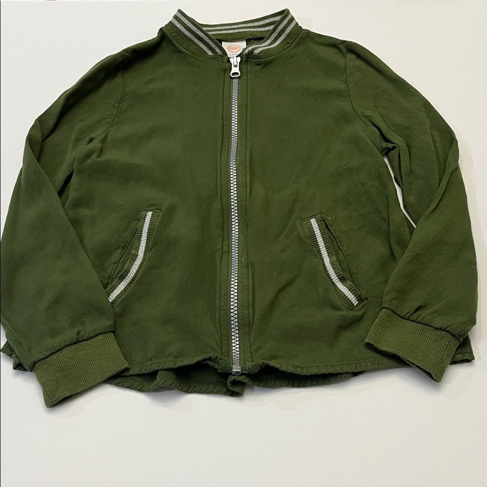 Olive Green Kids Lightweight Summer Jacket w Pockets Ruched Back Size 6 Minimal
